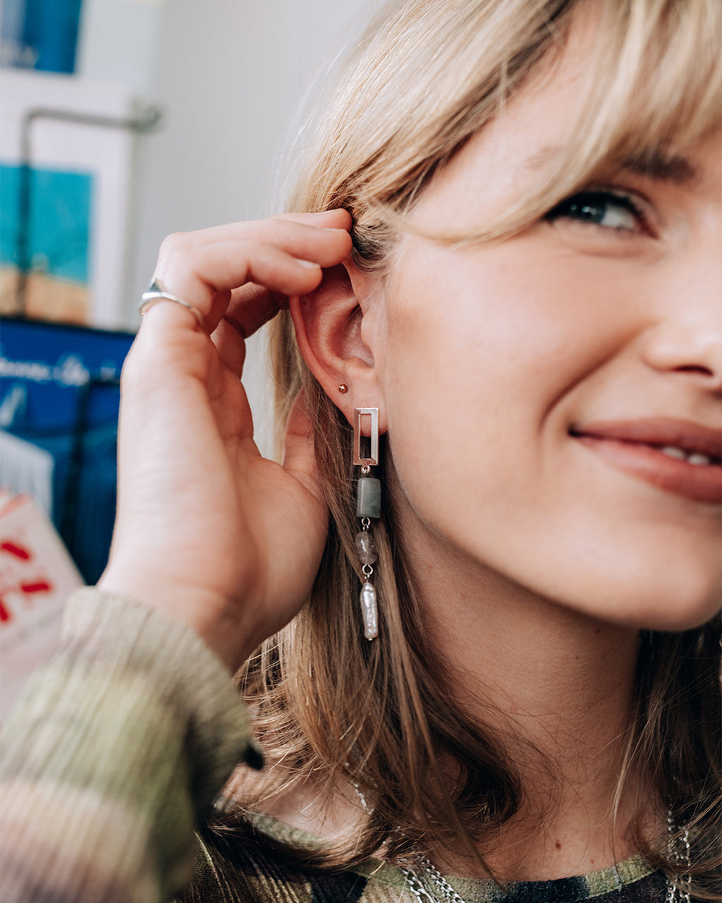 Chivor | Silver Stone And Pearl Long Earrings