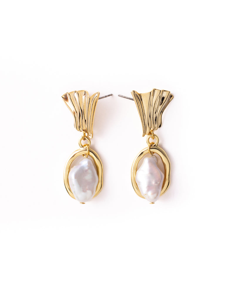 Colada | Gold Encircled Baroque Pearl Earrings