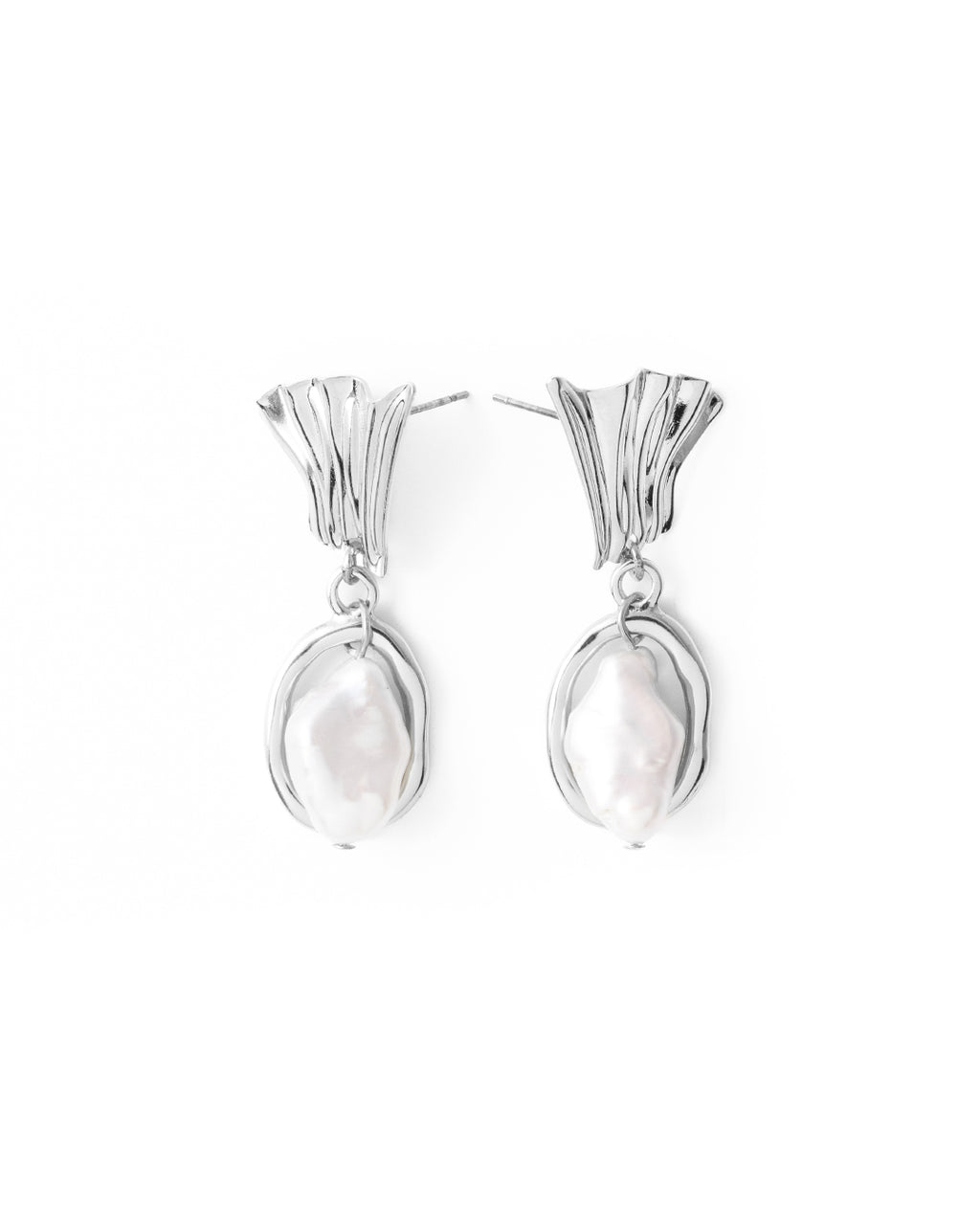 Colada | Silver Encircled Baroque Pearl Earrings