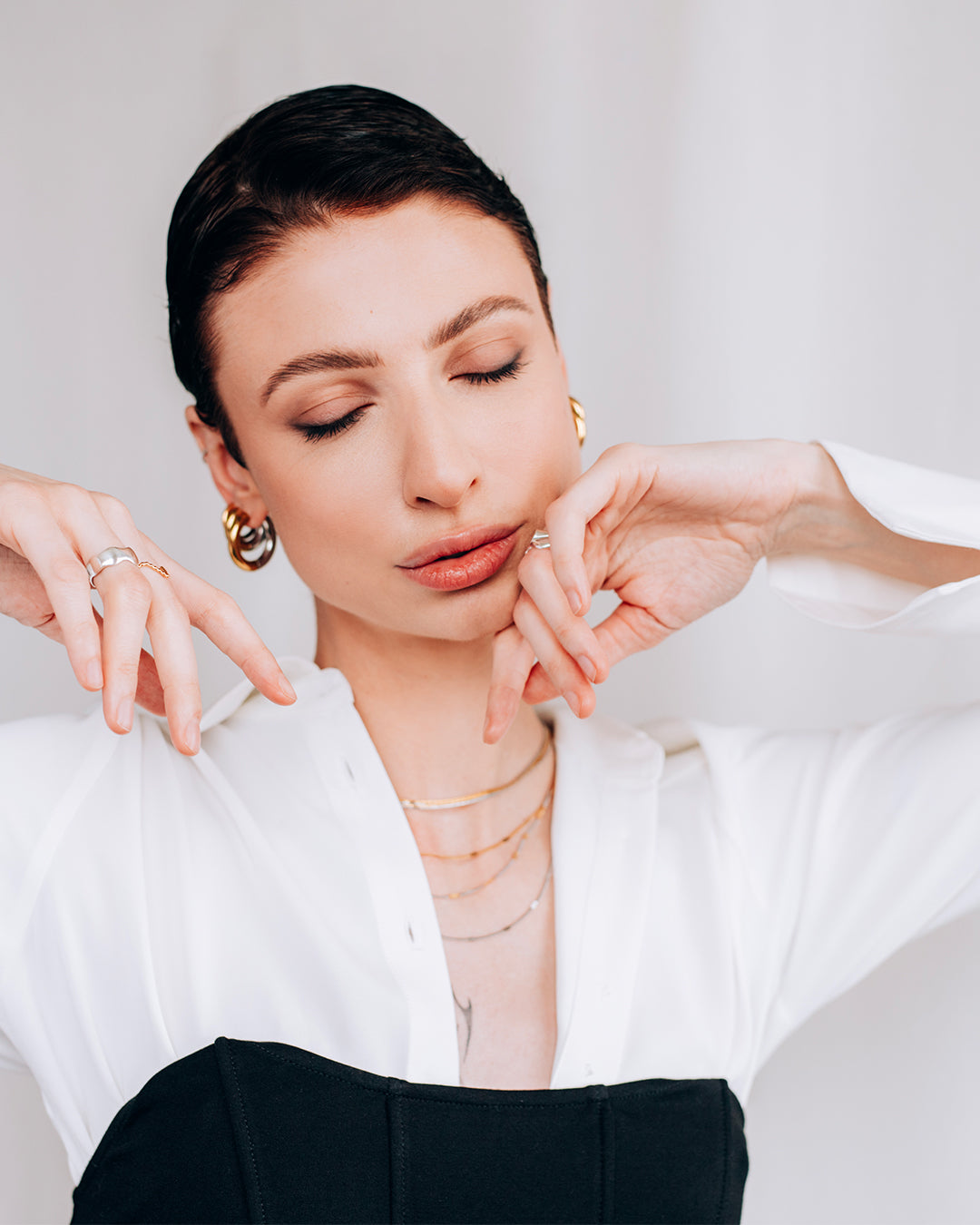 Huggie Two-Tone Hoop Earrings