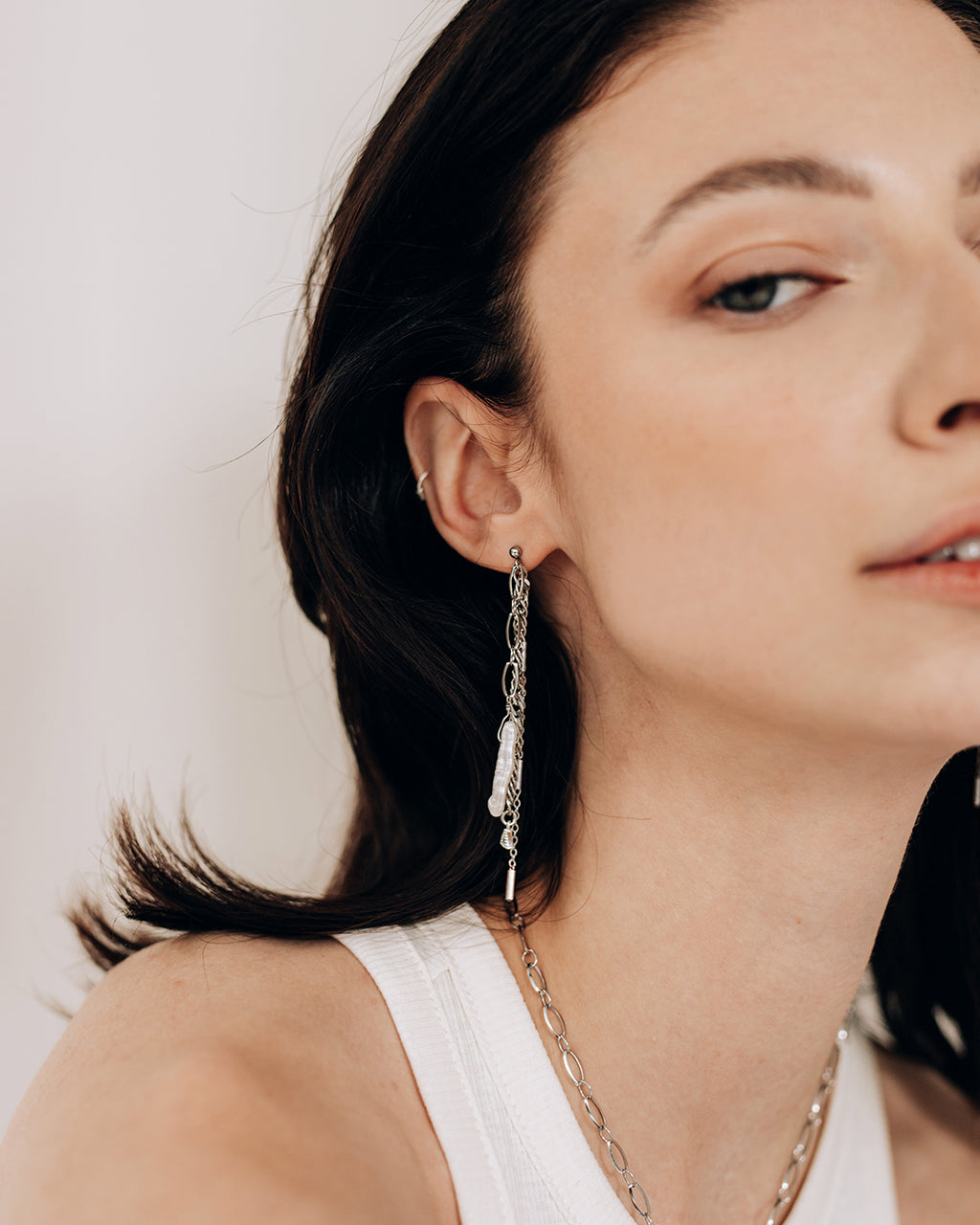 Trellis | Silver Chains And Pearl Earrings
