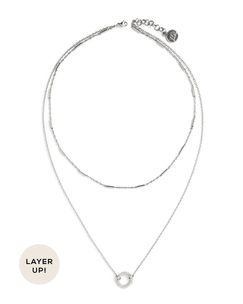 Fontaine | Silver Chains And Stones Layered Necklace Set
