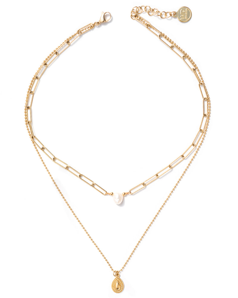 Arko | Gold Short Layered Pearl Necklace