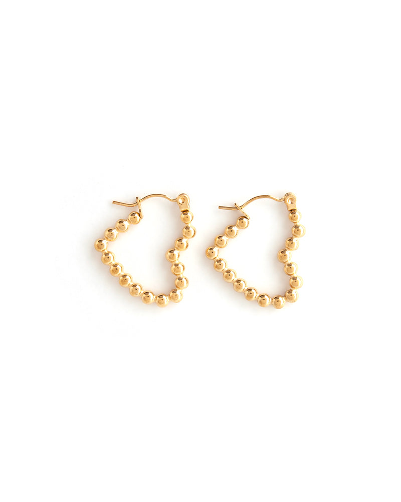 Belle | Gold Beaded Heart Hoop Earrings