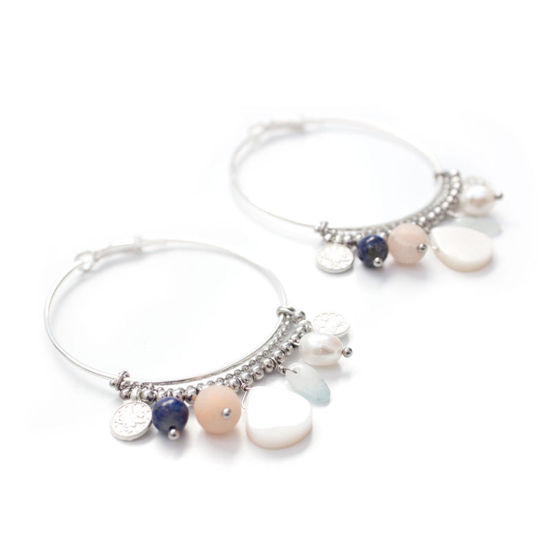 Coralie | Silver Hoop Charms Earrings