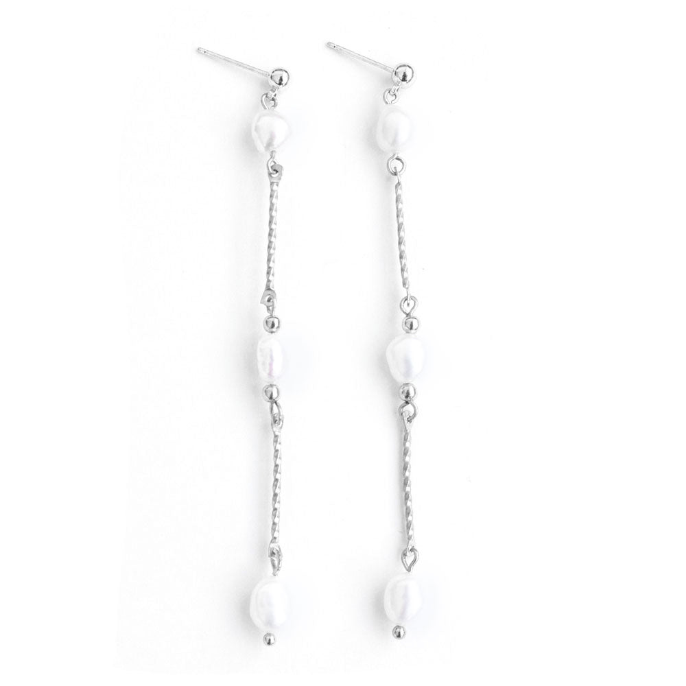 Tahiti | Silver Pearl Dangle Earrings
